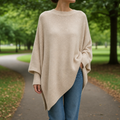 Women's Oversized Poncho Sweater – Asymmetric Relaxed Knit Pullover