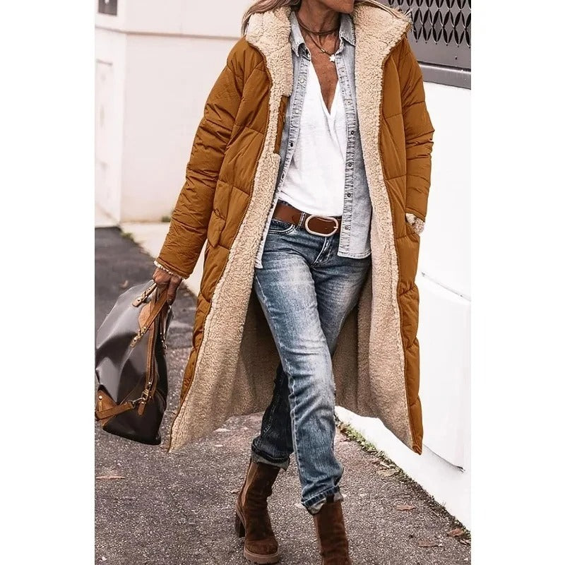 Women's Longline Quilted Puffer Coat – Sherpa Lined Winter Jacket