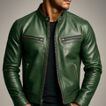 Men's Vintage-Look Biker Jacket – Washed Finish Zip Moto Jacket