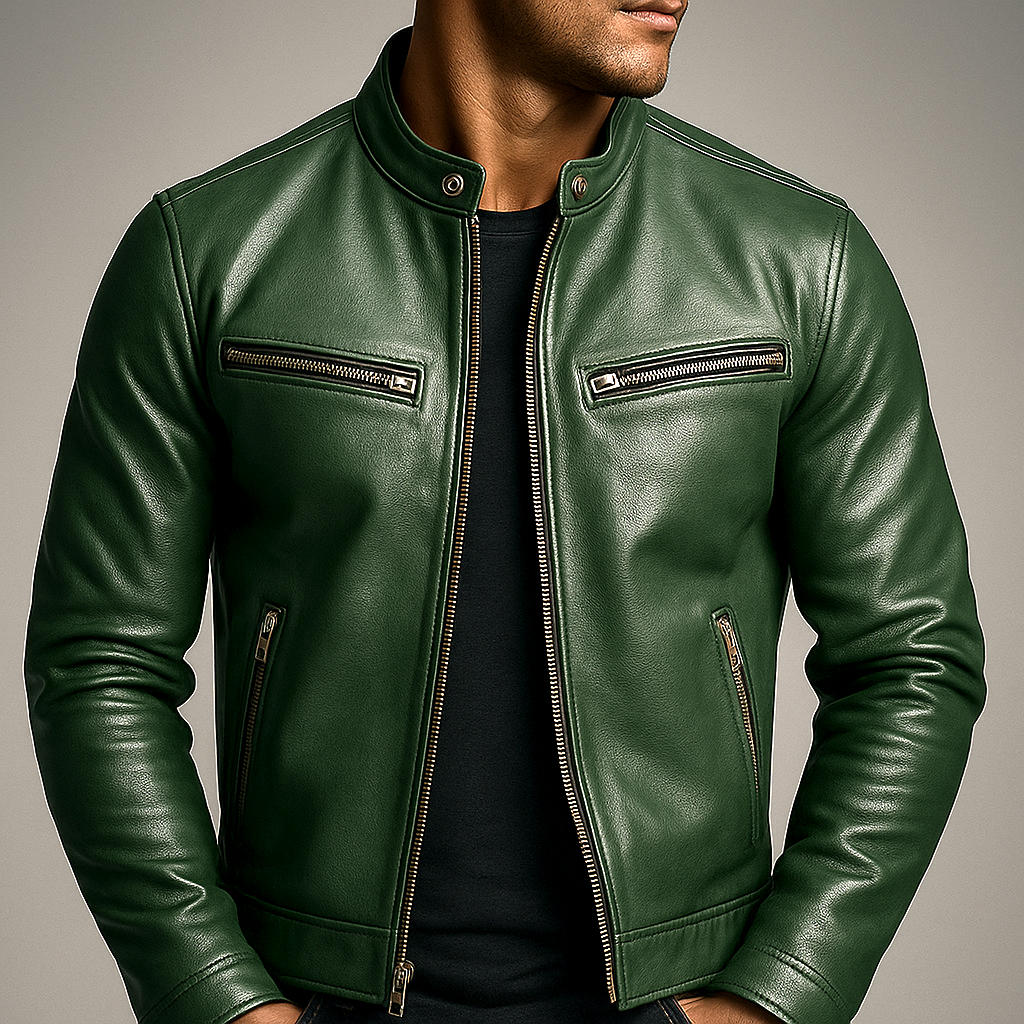 Men's Vintage-Look Biker Jacket – Washed Finish Zip Moto Jacket