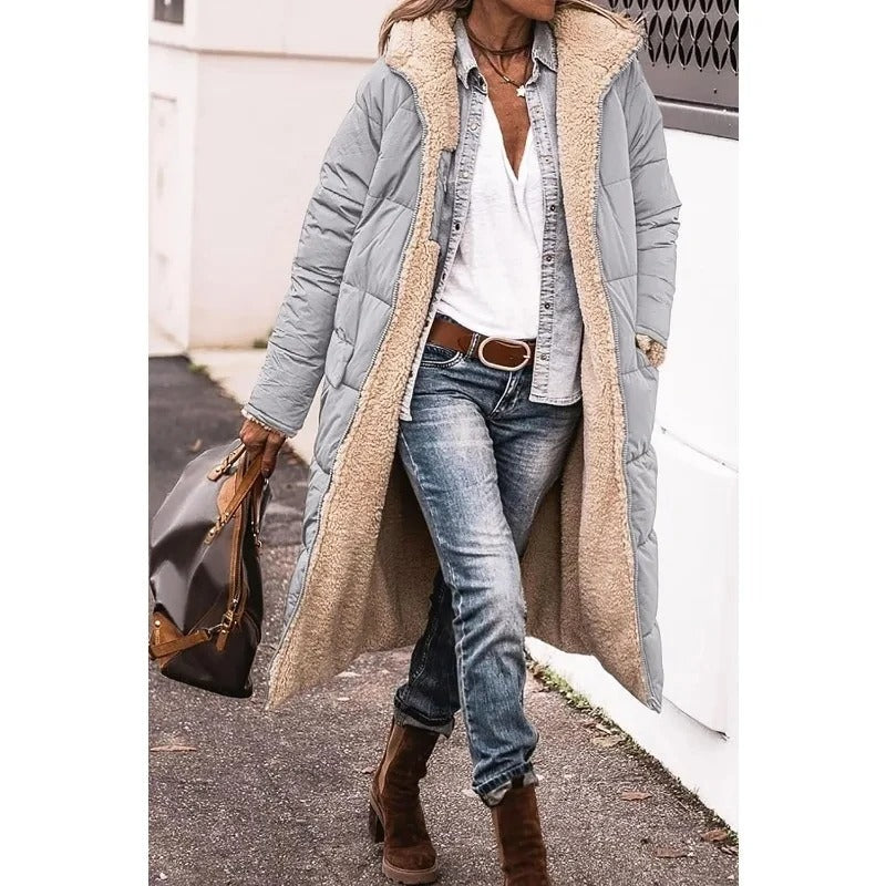 Women's Longline Quilted Puffer Coat – Sherpa Lined Winter Jacket