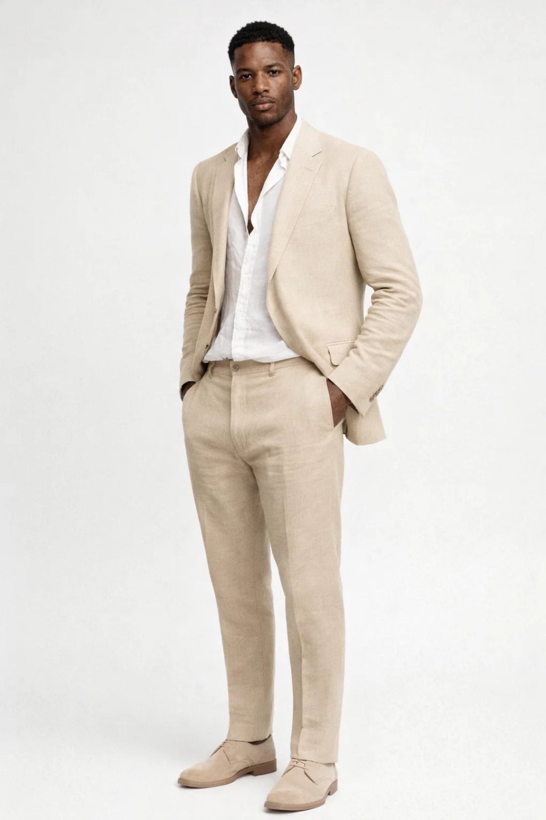 Men's Linen Blend Two-Piece Suit – Tailored Blazer & Trousers