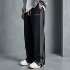 Men's Wide-Leg Track Pants – Side Stripe Drawstring Sweatpants