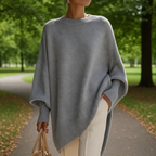Women's Oversized Poncho Sweater – Asymmetric Relaxed Knit Pullover
