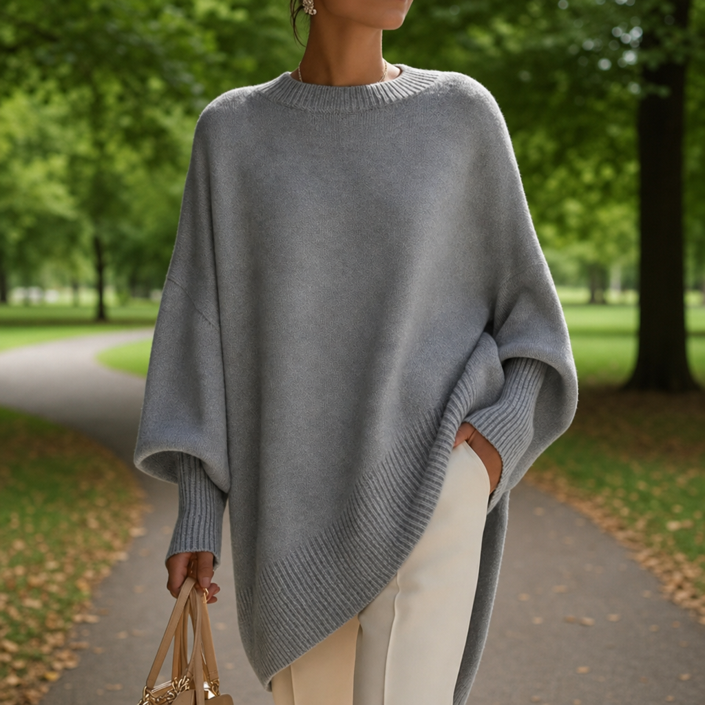 Women's Oversized Poncho Sweater – Asymmetric Relaxed Knit Pullover