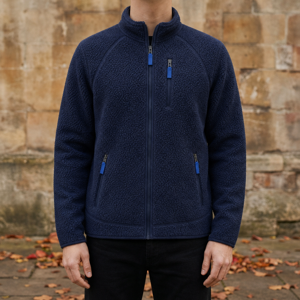Men's Sherpa Fleece Jacket – Stand Collar Full-Zip Teddy Jacket