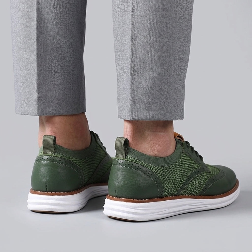 Men's Brogue Hybrid Sneakers – Wingtip Knit Lace-Up Casual Shoes