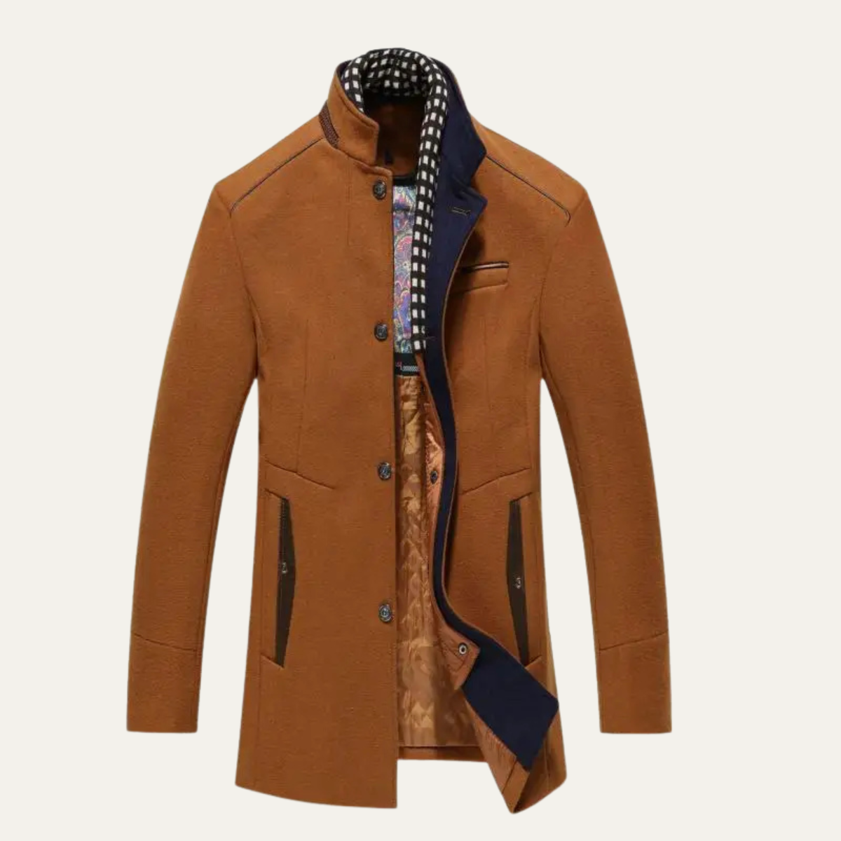 Men's Stand Collar Trench Coat – Smart Casual Wool Blend Overcoat