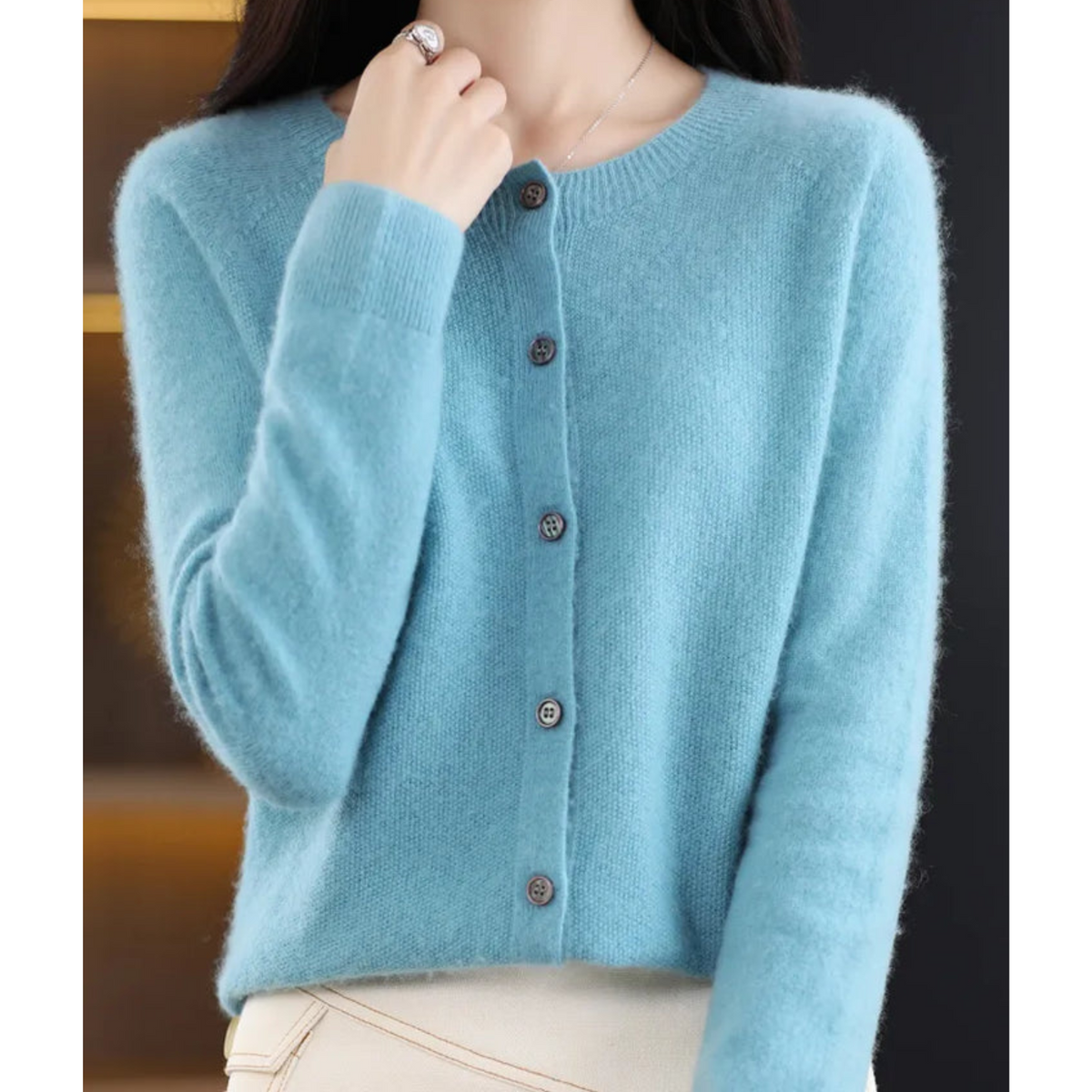 Women's Soft Knit Crew Neck Cardigan – Elegant Button Winter Sweater