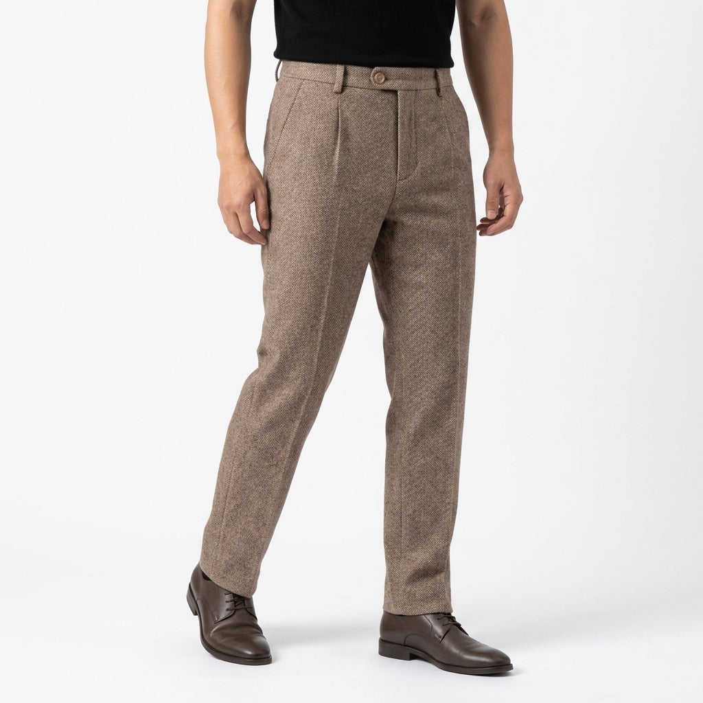 Men's Herringbone Trousers – Tailored Fit Pattern Pants for Work and Weekend