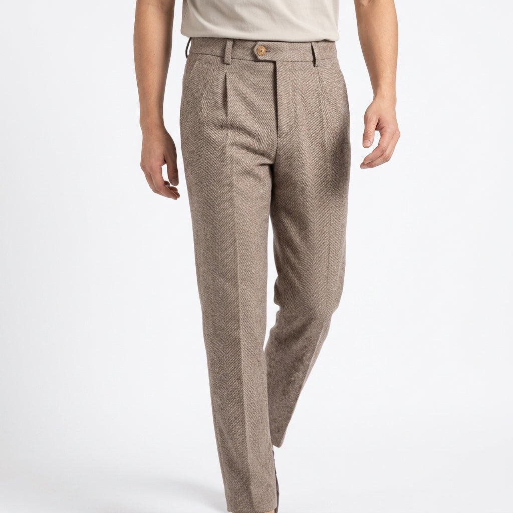 Men's Herringbone Trousers – Tailored Fit Pattern Pants for Work and Weekend