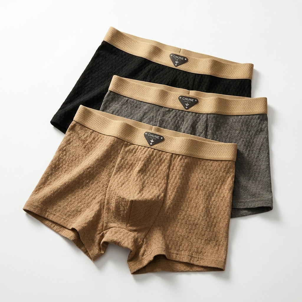 Men's Organic Cotton Boxer Briefs 3-Pack – Breathable Waffle Knit Underwear