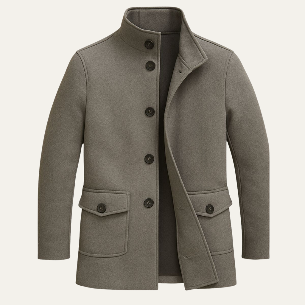 Men's Smart Tailored Overcoat – Structured Collar Winter Coat