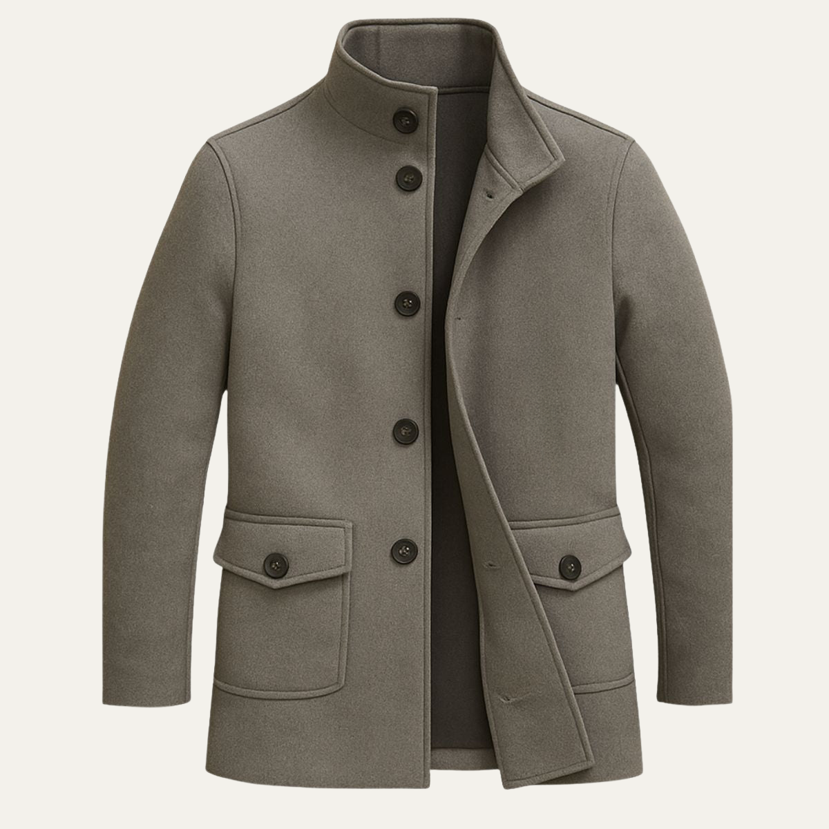 Men's Smart Tailored Overcoat – Structured Collar Winter Coat