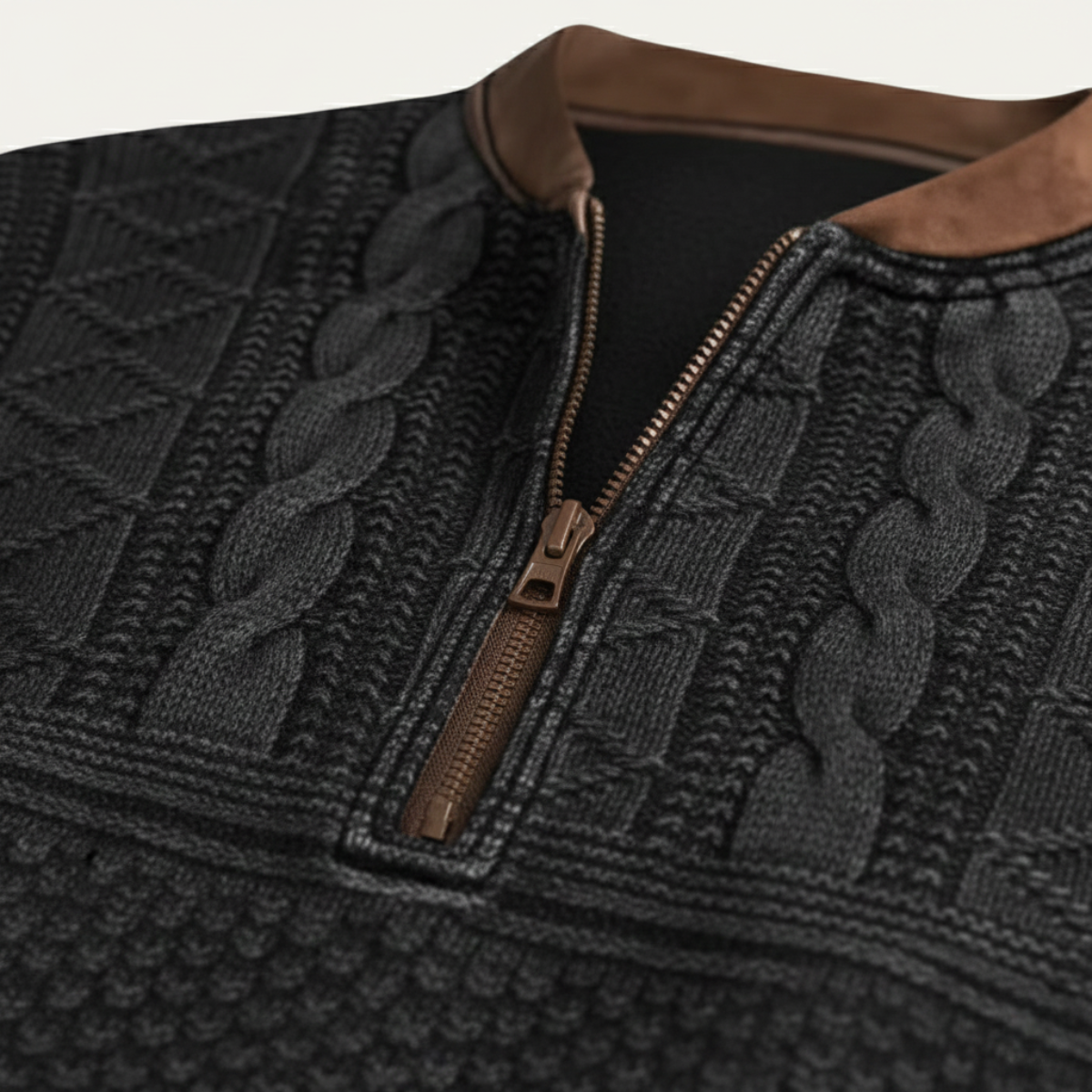 Men's Patterned Half-Zip Sweater – Knit Pullover with Elbow Patches