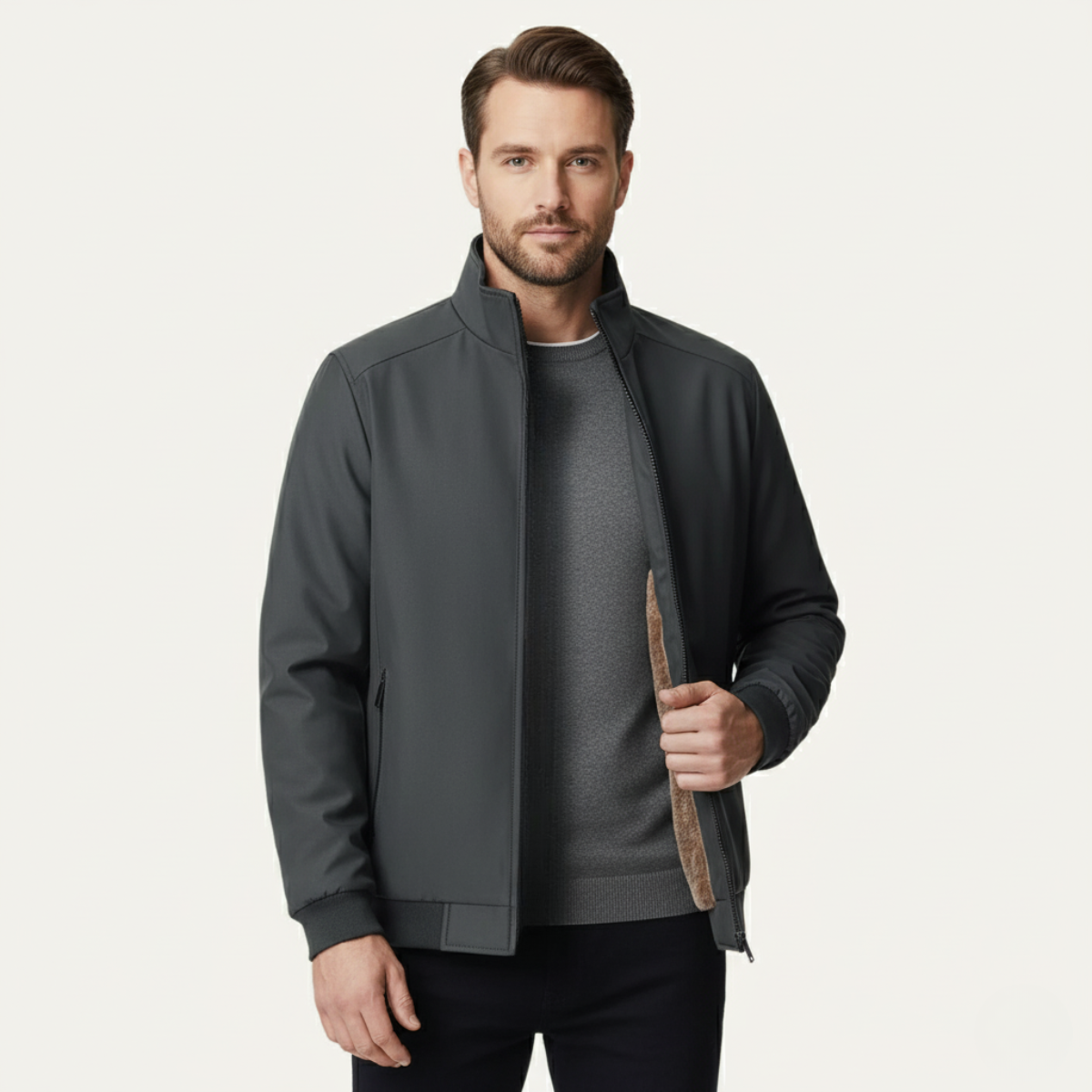 Men's Fleece Lined Zip Jacket – Sleek Warm Winter Layer
