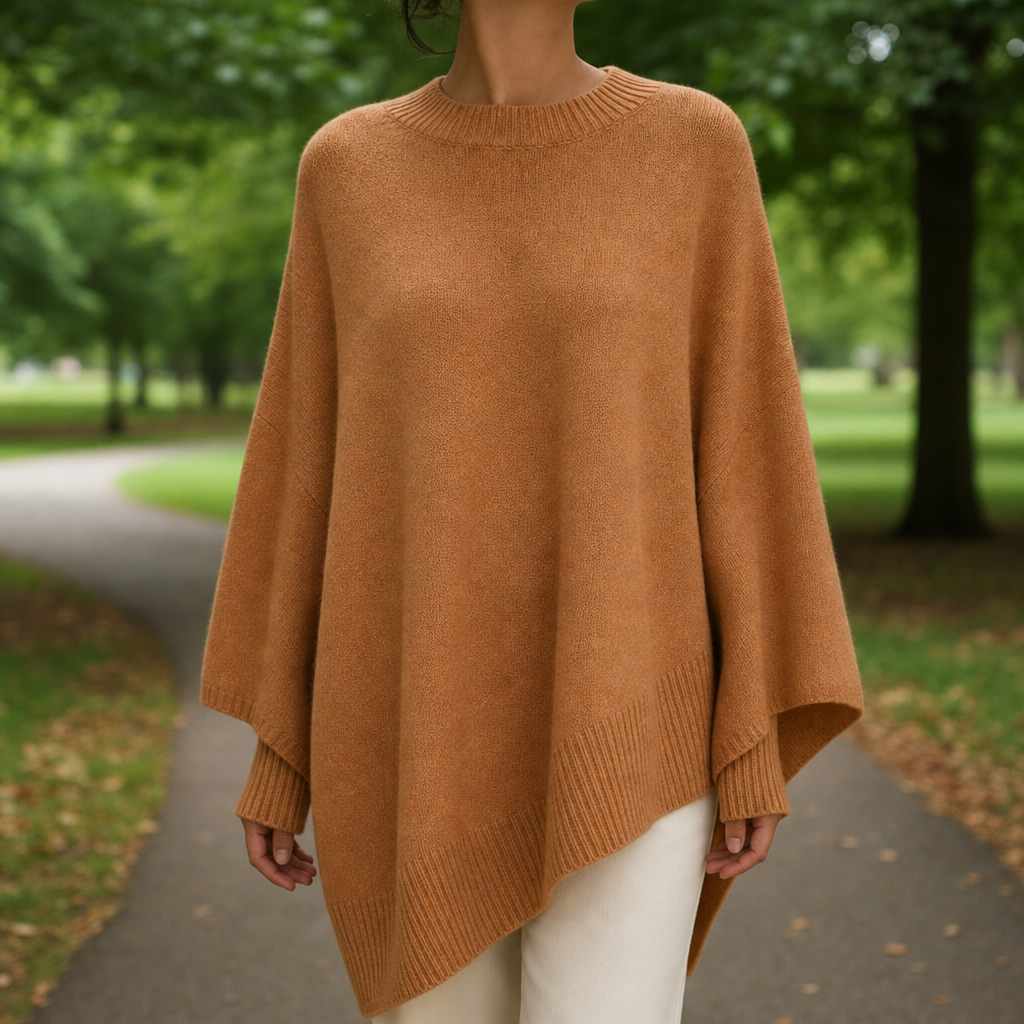 Women's Oversized Poncho Sweater – Asymmetric Relaxed Knit Pullover
