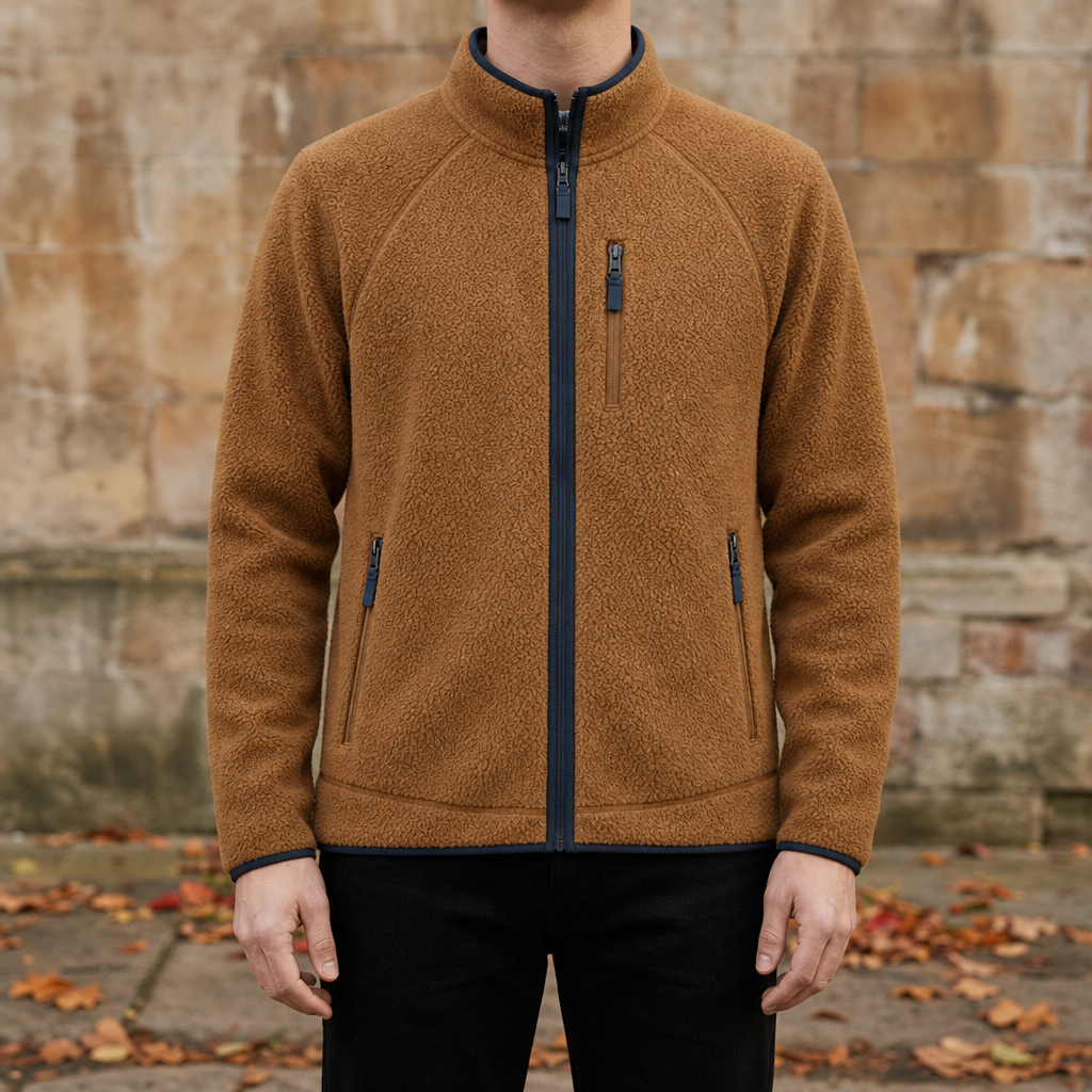 Men's Sherpa Fleece Jacket – Stand Collar Full-Zip Teddy Jacket