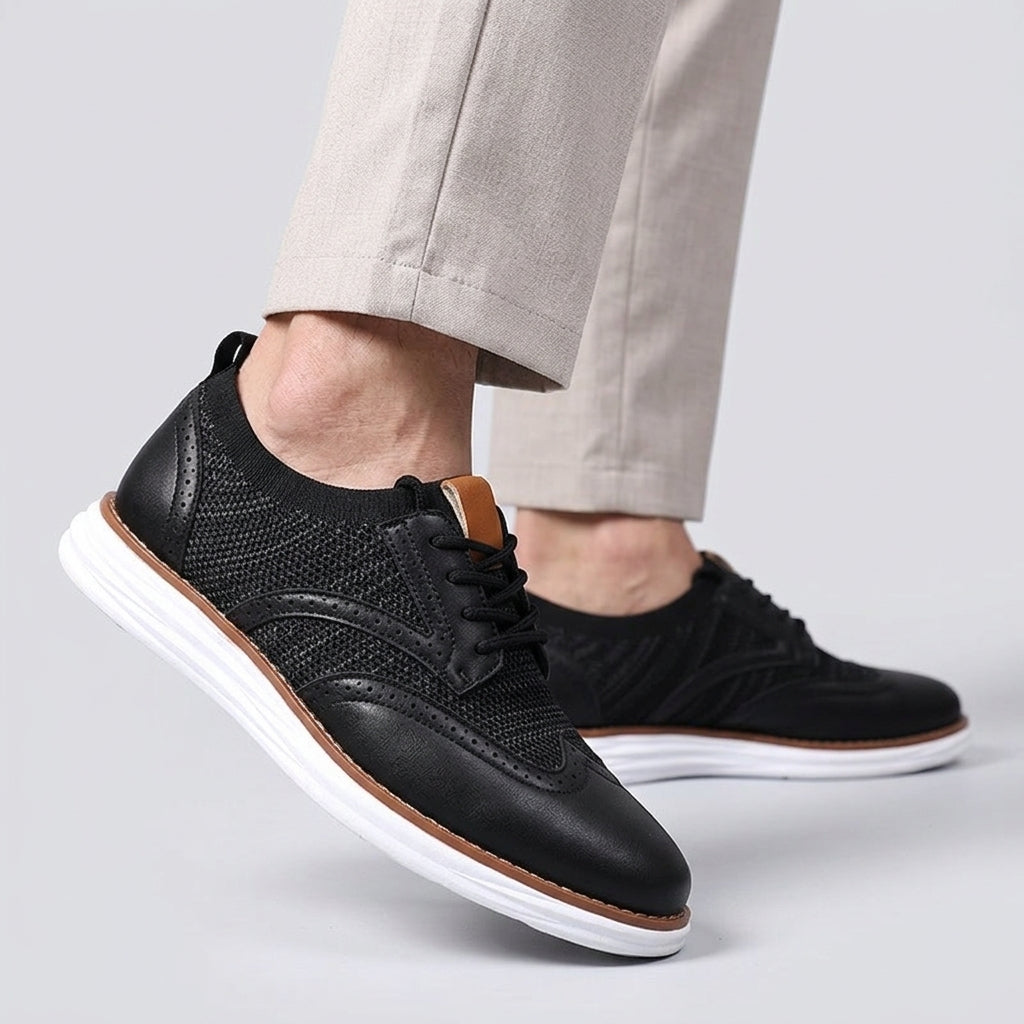 Men's Brogue Hybrid Sneakers – Wingtip Knit Lace-Up Casual Shoes