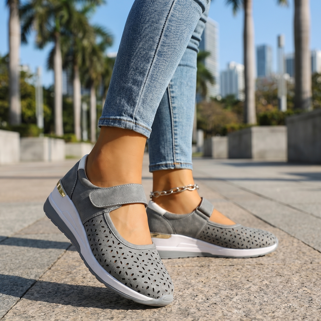 Women's Breathable Strap Sneakers – Cushioned Lightweight Walking Shoes