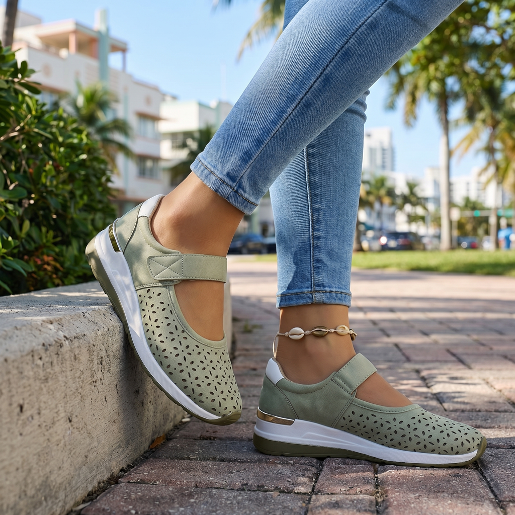 Women's Breathable Strap Sneakers – Cushioned Lightweight Walking Shoes