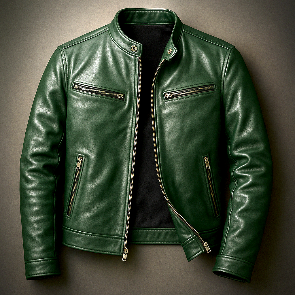 Men's Vintage-Look Biker Jacket – Washed Finish Zip Moto Jacket
