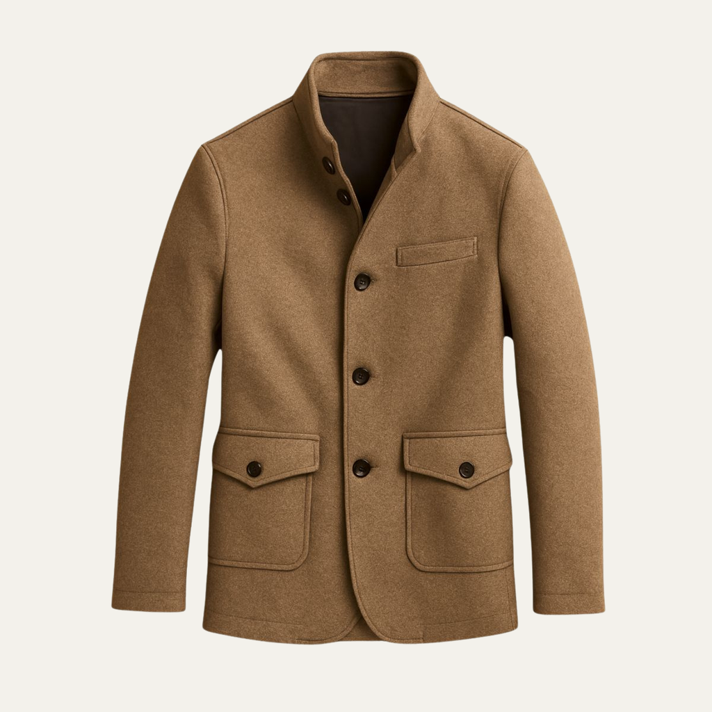 Men's Smart Tailored Overcoat – Structured Collar Winter Coat