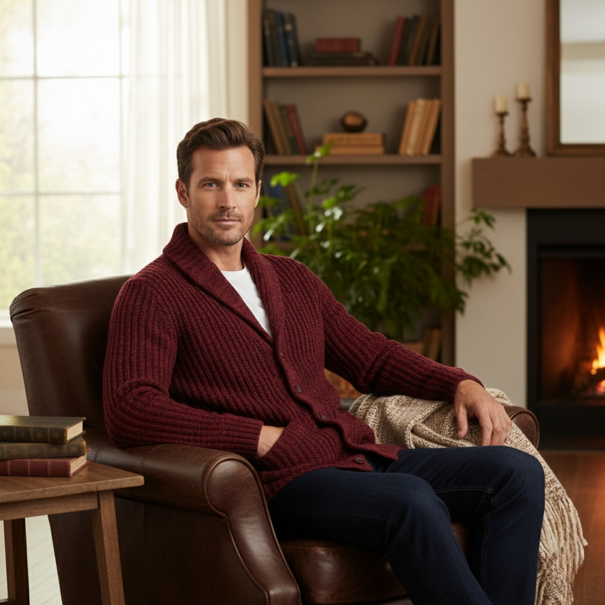 Men's Chunky Shawl Collar Cardigan – Heavy Cable Knit Button Sweater