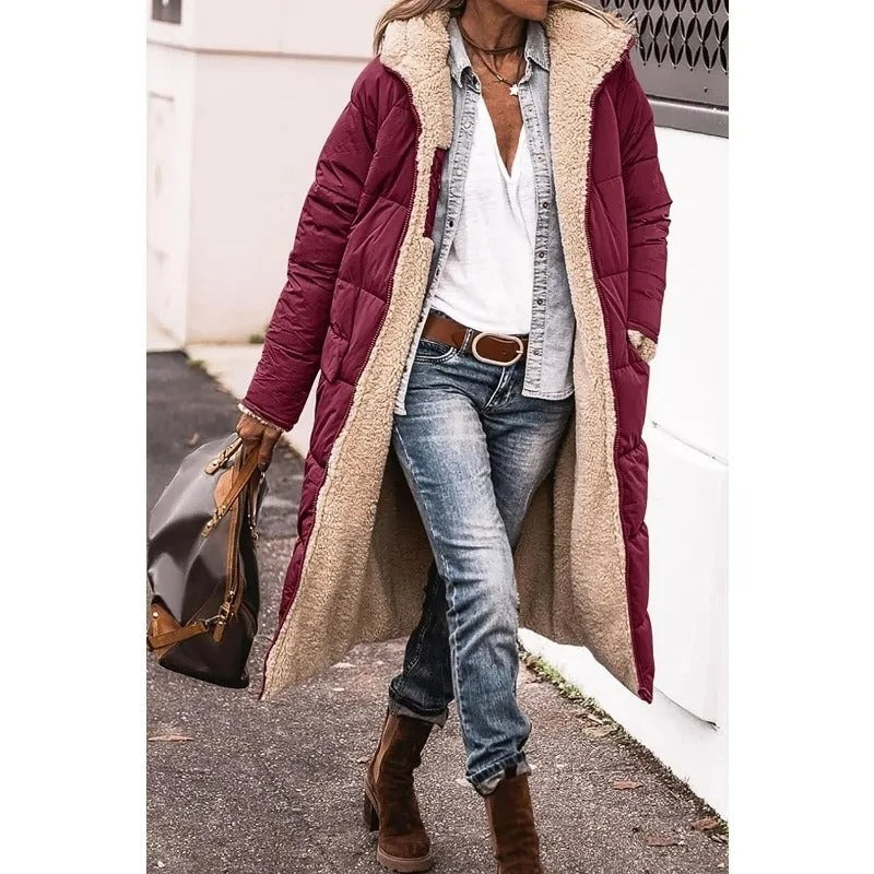 Women's Longline Quilted Puffer Coat – Sherpa Lined Winter Jacket