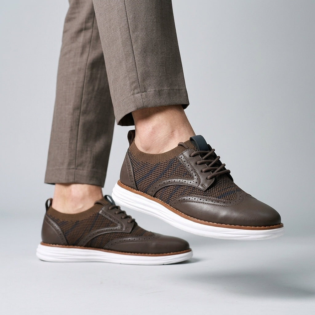 Men's Brogue Hybrid Sneakers – Wingtip Knit Lace-Up Casual Shoes