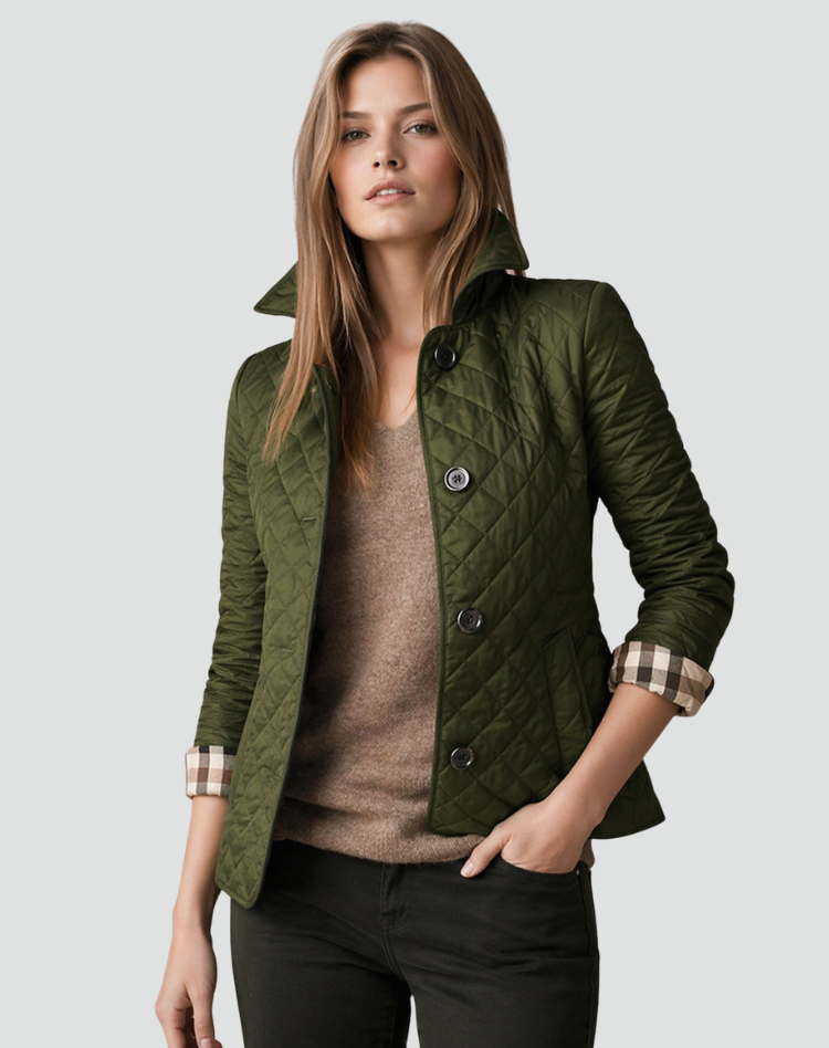 Women's Diamond Quilted Jacket – Lightweight Button-Front Mid-Season Coat