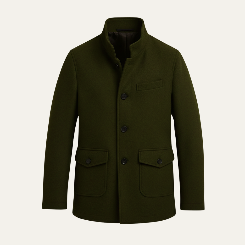Men's Smart Tailored Overcoat – Structured Collar Winter Coat