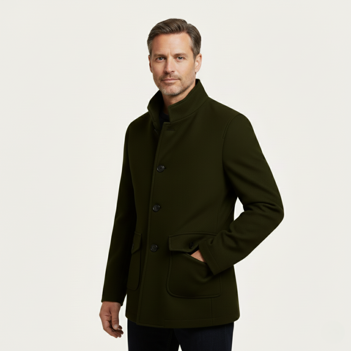 Men's Smart Tailored Overcoat – Structured Collar Winter Coat