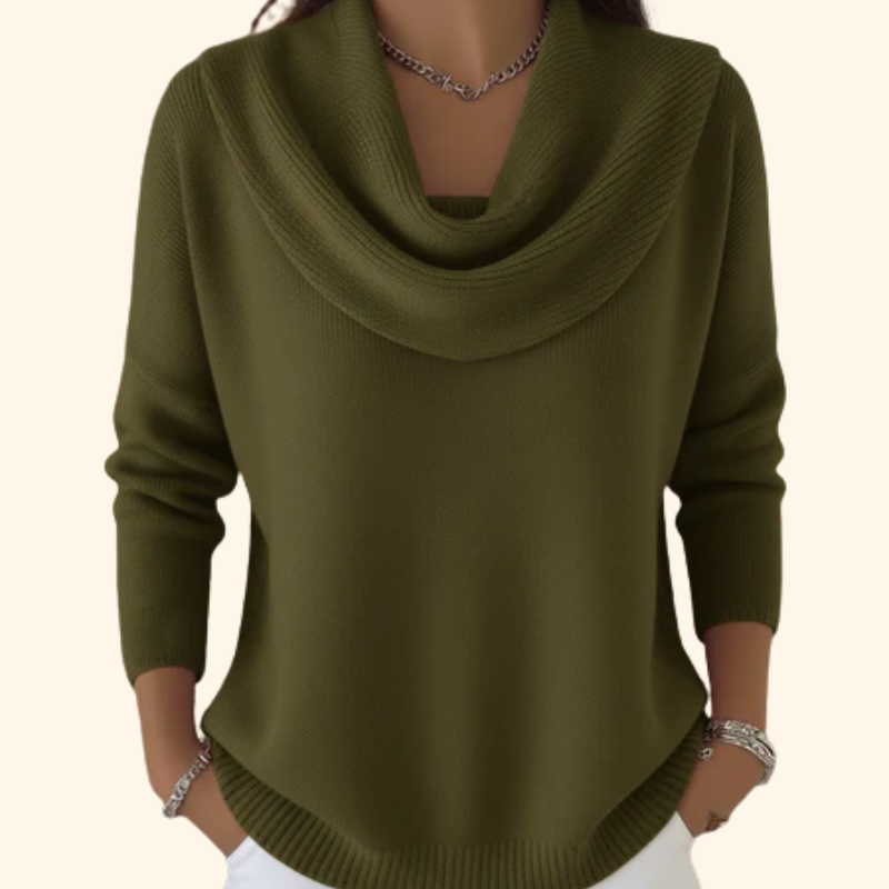 Women's Cowl Neck Knit Sweater – Relaxed Fit Soft Pullover