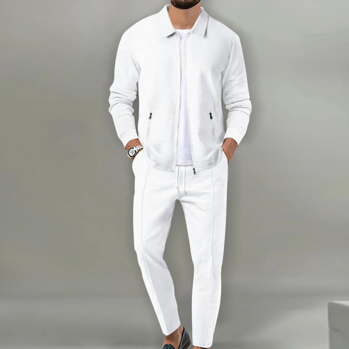 Men's Beige Knit Cardigan and [Shorts/Pants] Set – 2-Piece Matching Casual Outfit
