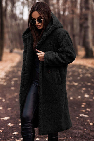 Women's Faux Fur Hooded Coat – Plush Longline Winter Jacket