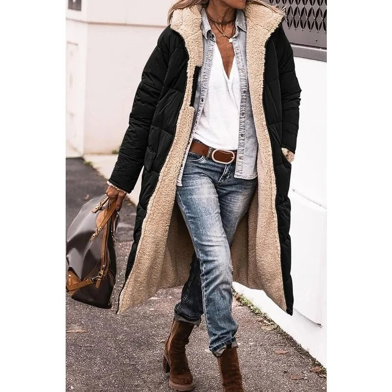 Women's Longline Quilted Puffer Coat – Sherpa Lined Winter Jacket