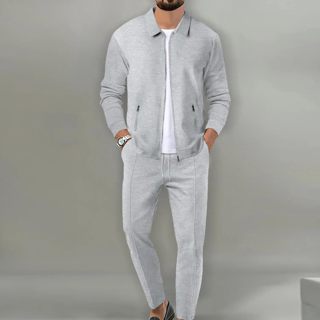Men's Beige Knit Cardigan and [Shorts/Pants] Set – 2-Piece Matching Casual Outfit