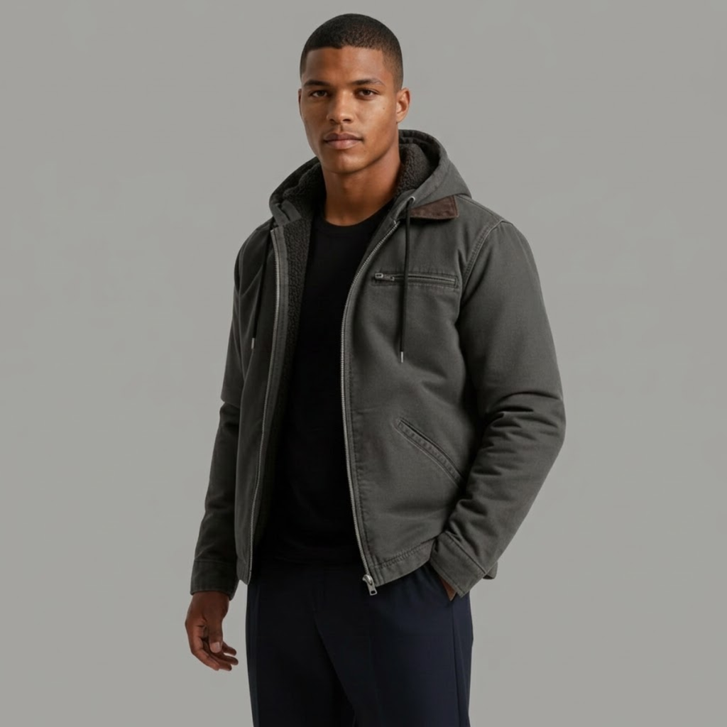 Men's Fleece Lined Hooded Winter Jacket – Full Zip Warm Outerwear