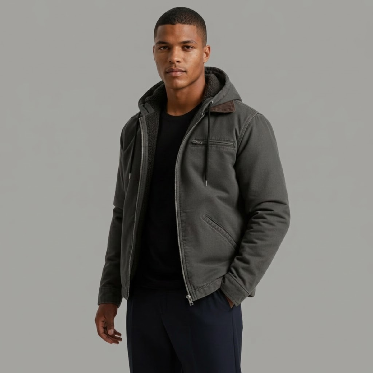 Men's Fleece Lined Hooded Winter Jacket – Full Zip Warm Outerwear