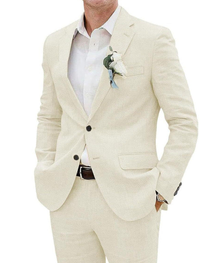 Men's Linen Blend Two-Piece Suit – Tailored Blazer & Trousers