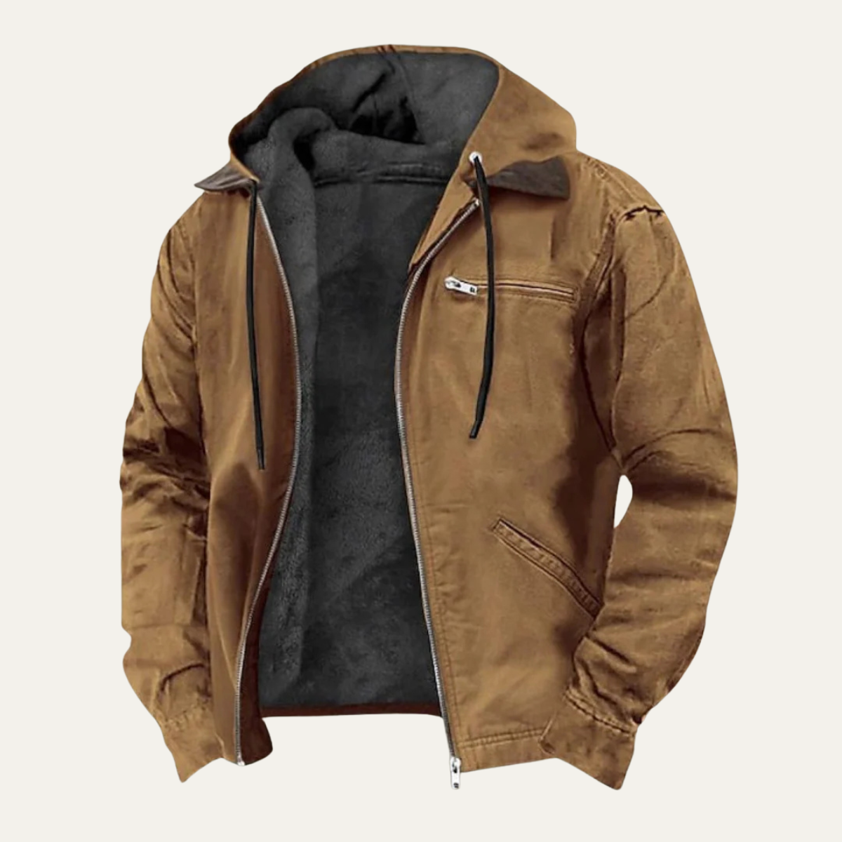 Men's Fleece Lined Hooded Winter Jacket – Full Zip Warm Outerwear