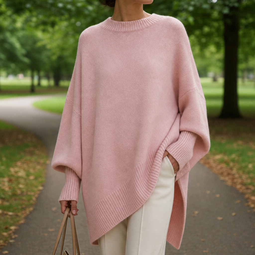 Women's Oversized Poncho Sweater – Asymmetric Relaxed Knit Pullover