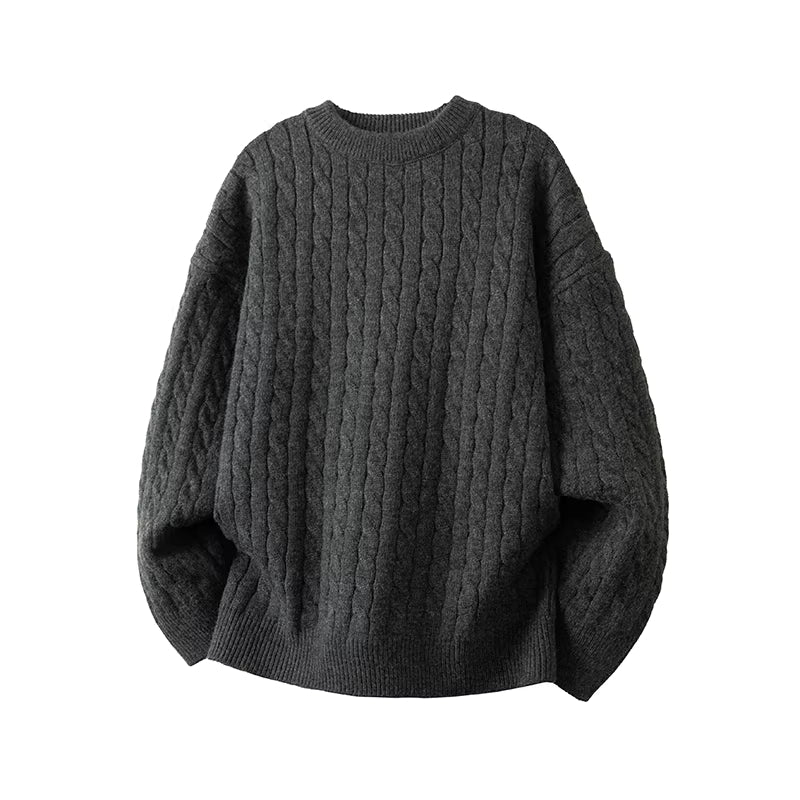 Men's Cable Knit Crew Neck Sweater – Loose Fit Long Sleeve Pullover