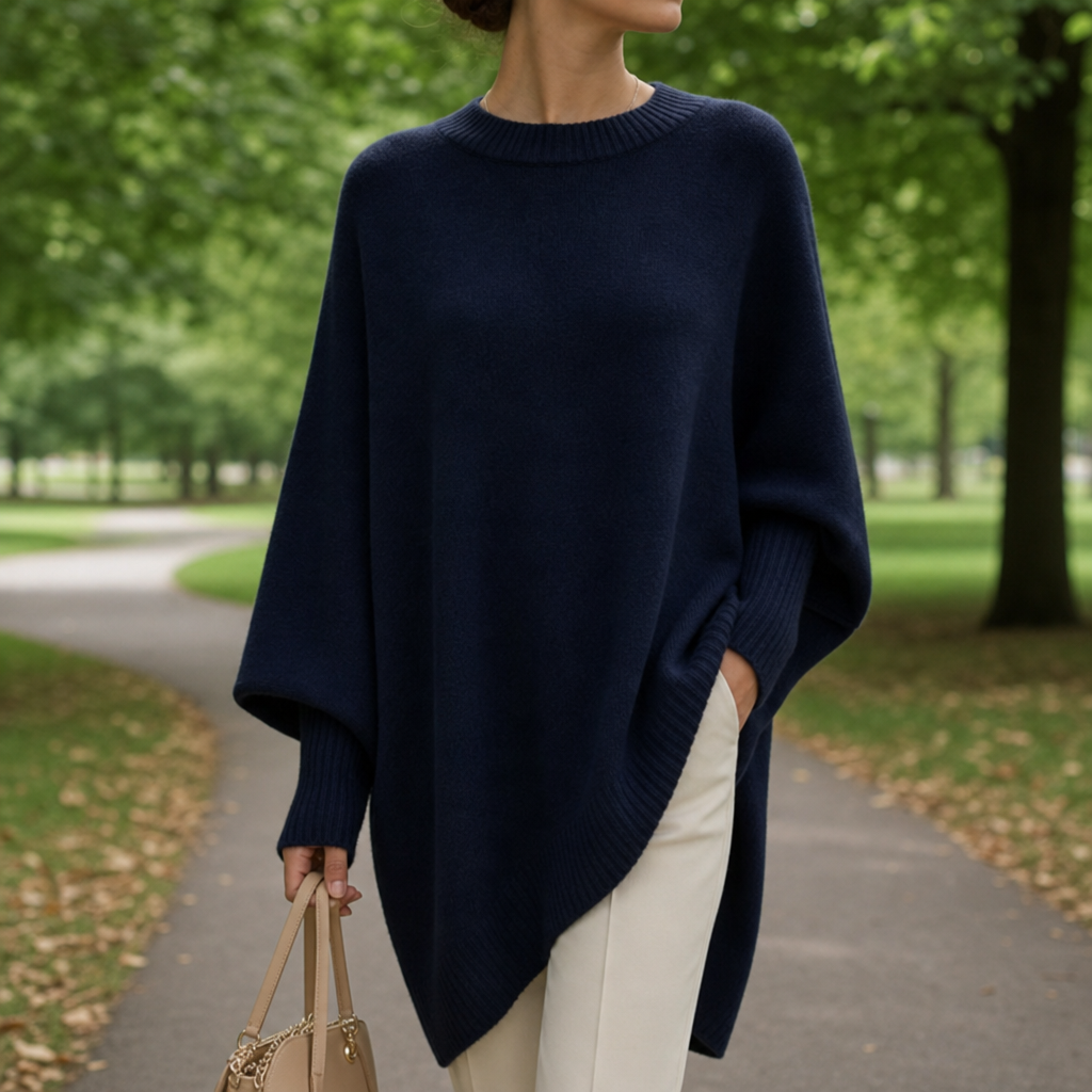 Women's Oversized Poncho Sweater – Asymmetric Relaxed Knit Pullover