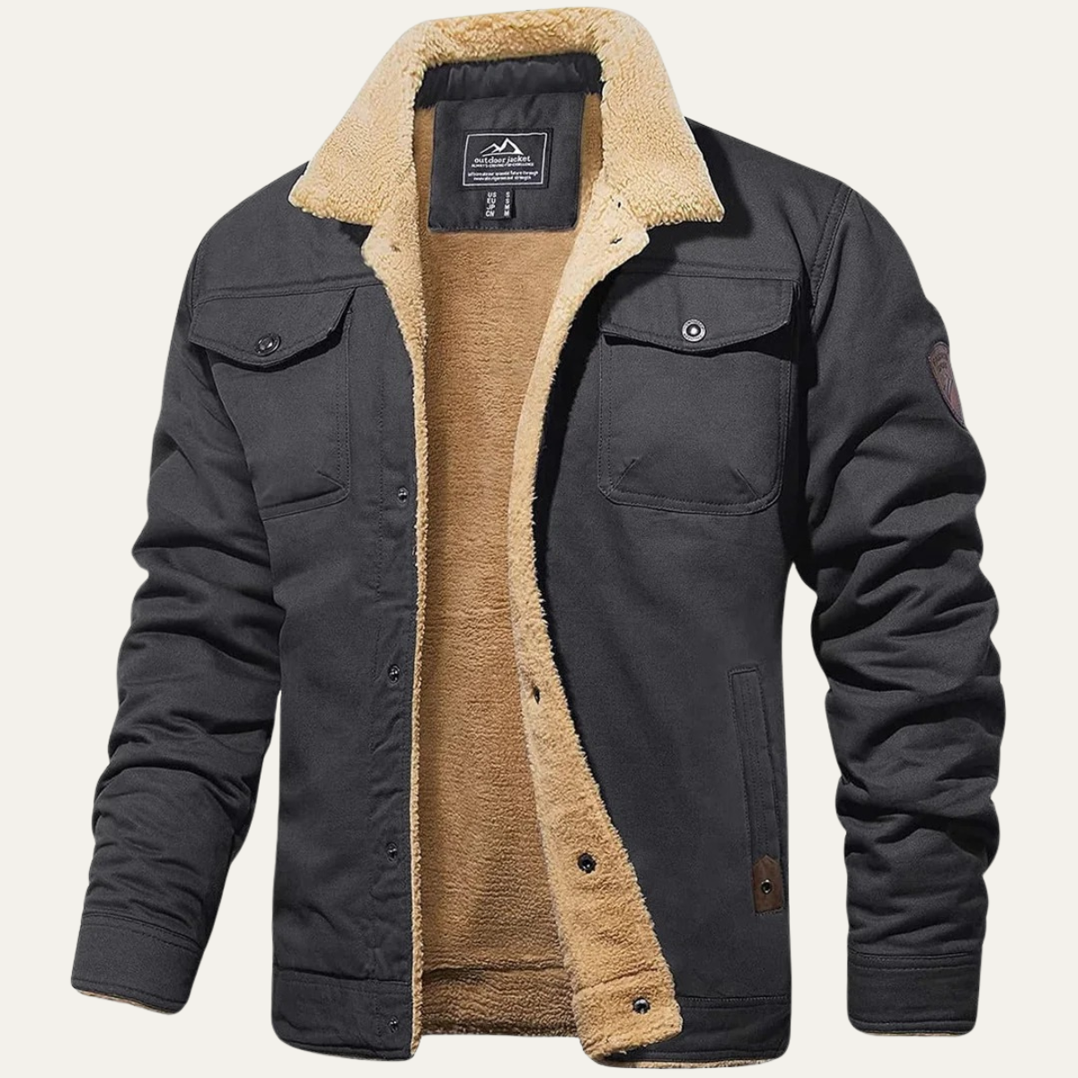 Men's Fleece Lined Button Coat – Warm Winter Jacket with Fleece Collar