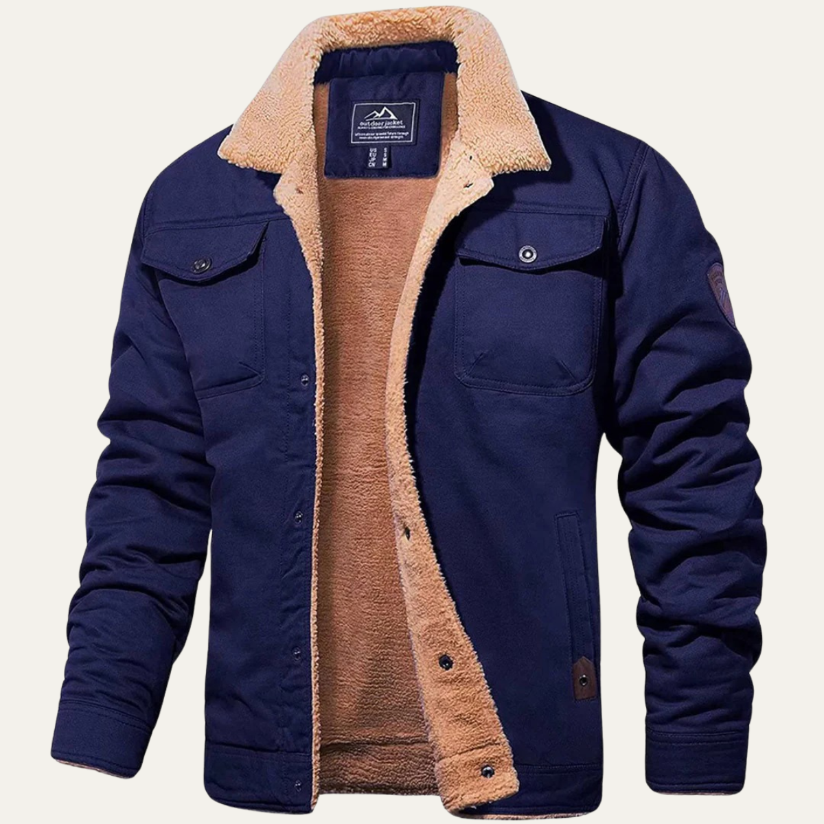 Men's Fleece Lined Button Coat – Warm Winter Jacket with Fleece Collar