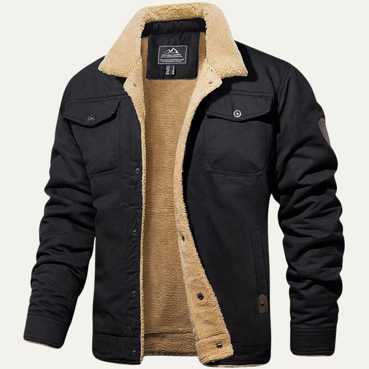 Men's Fleece Lined Button Coat – Warm Winter Jacket with Fleece Collar