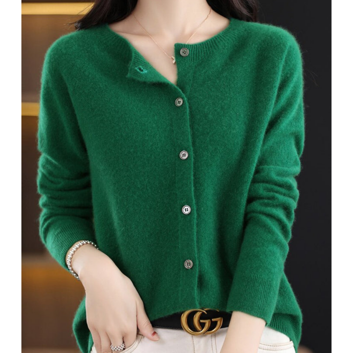 Women's Soft Knit Crew Neck Cardigan – Elegant Button Winter Sweater