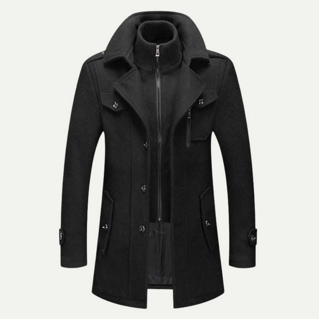 Men's Tailored Wool Blend Overcoat – Lapel Collar Trench-Style Coat